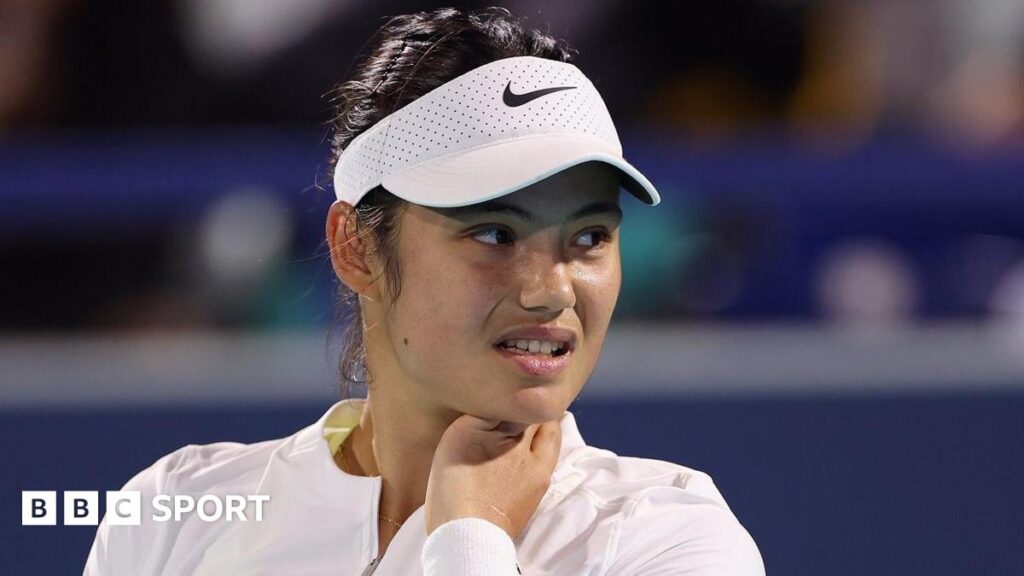 Emma Raducanu reacts during her match against Marketa Vondrousova