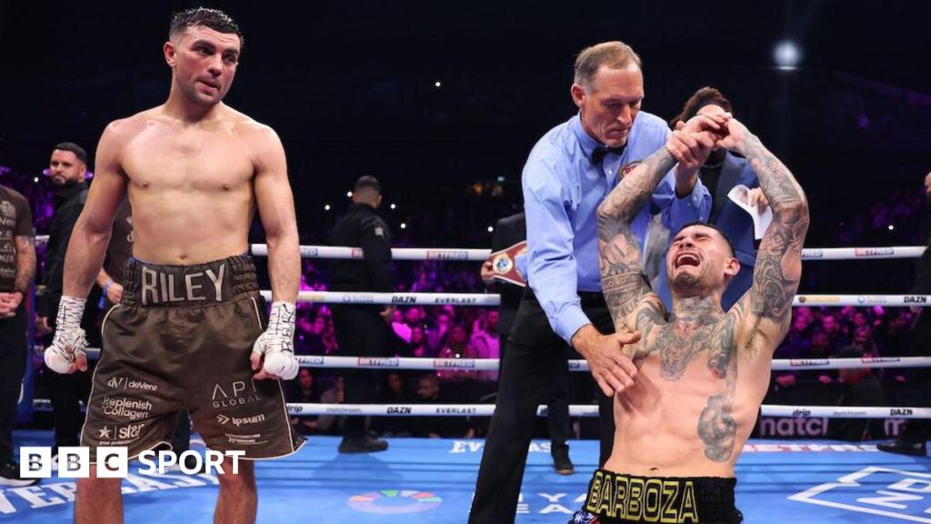 Arnold Barboza Jr celebrates as Jack Catterall looks deflated