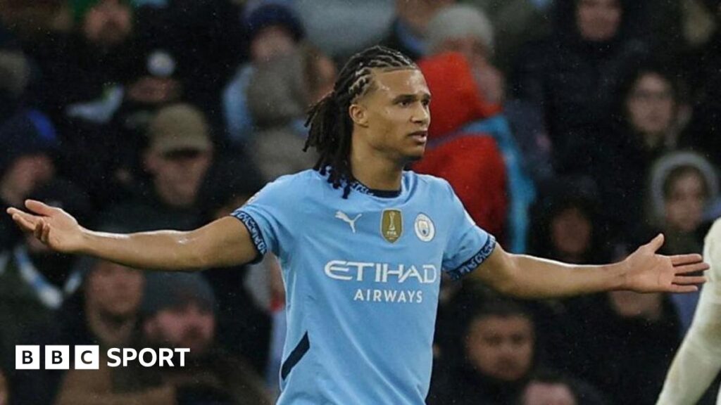 Nathan Ake looking disappointed during Manchester City